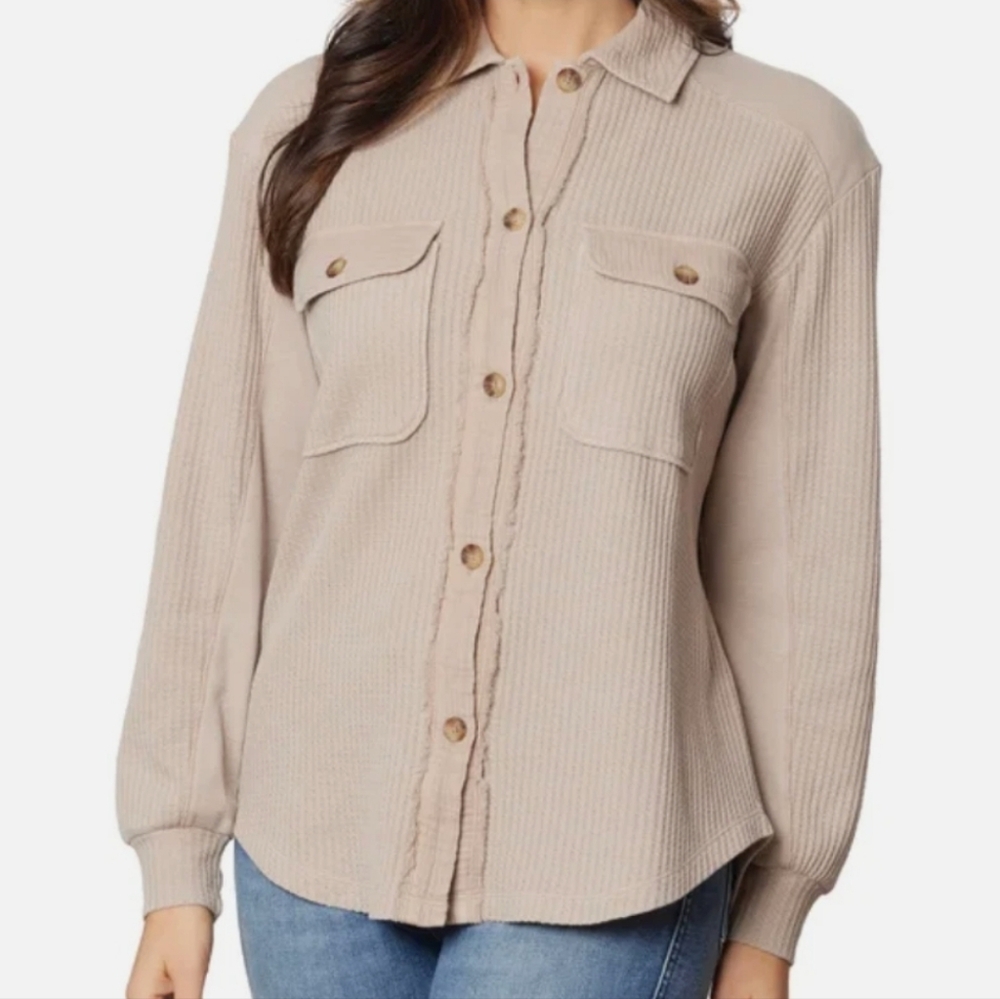 Briggs Waffle Knit Beige Button-Up Shirt